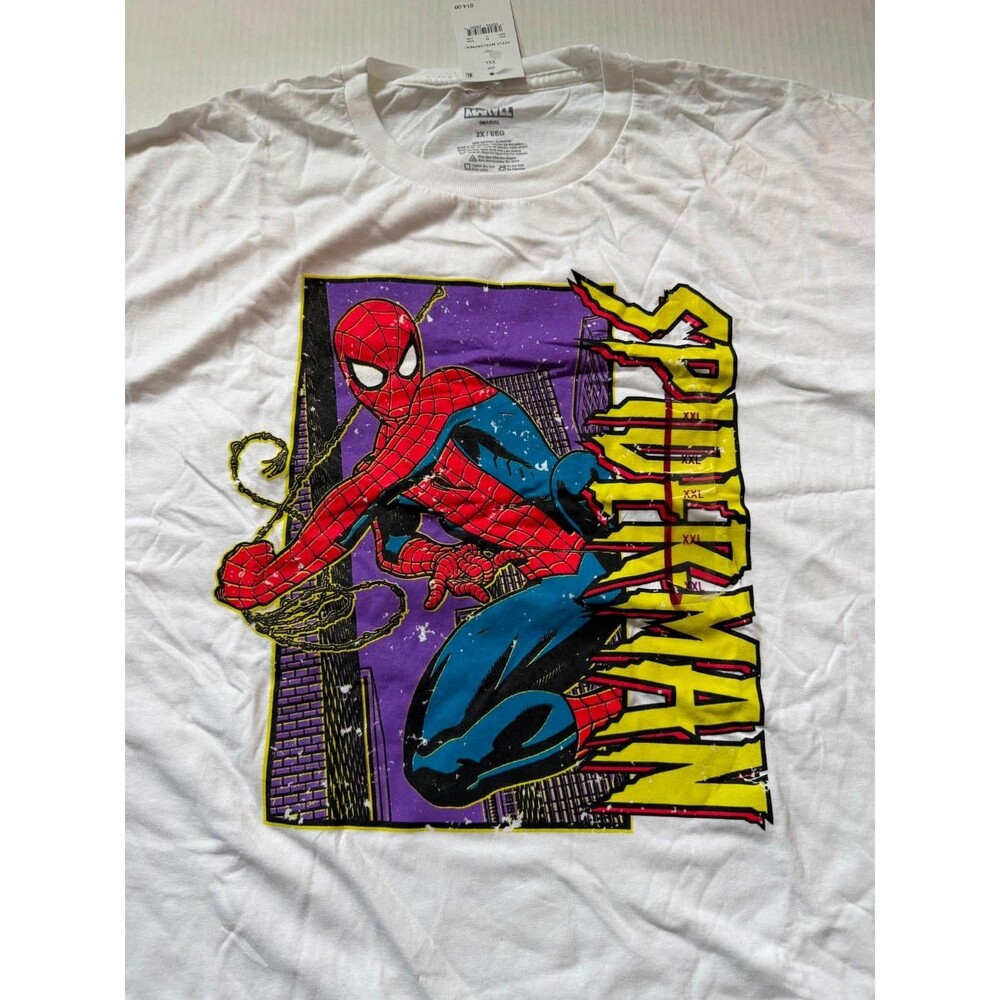 Marvel Spider‑Man Graphic Tee – Adult 2XL – White – Classic Comic Style